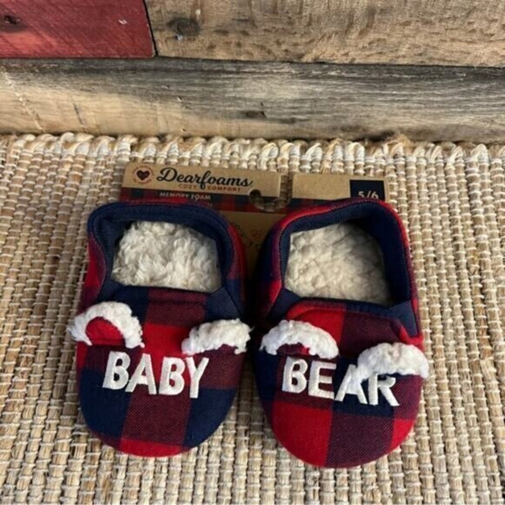 Dearfoam Blue‎ And Red Baby Bear Slippers Size 5/6